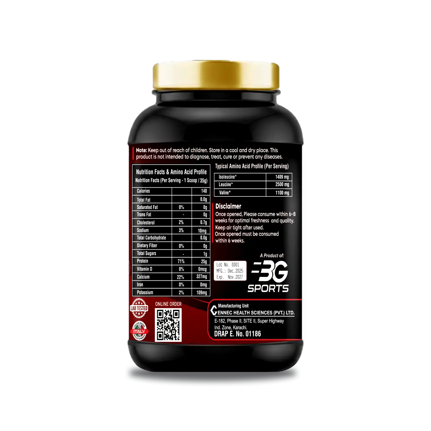 BG Sports Whey Protein Chocolate Jar - Image 3