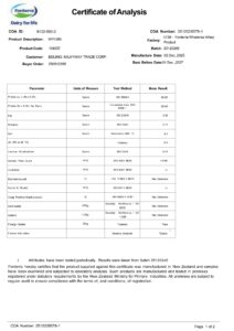 Fonterra · New Zealand — Certificate of Analysis